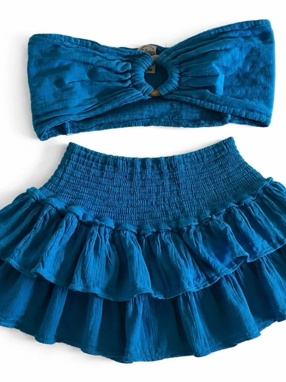 Teal Blue Ruffled Skirt Set - Strapless Bandeau Top